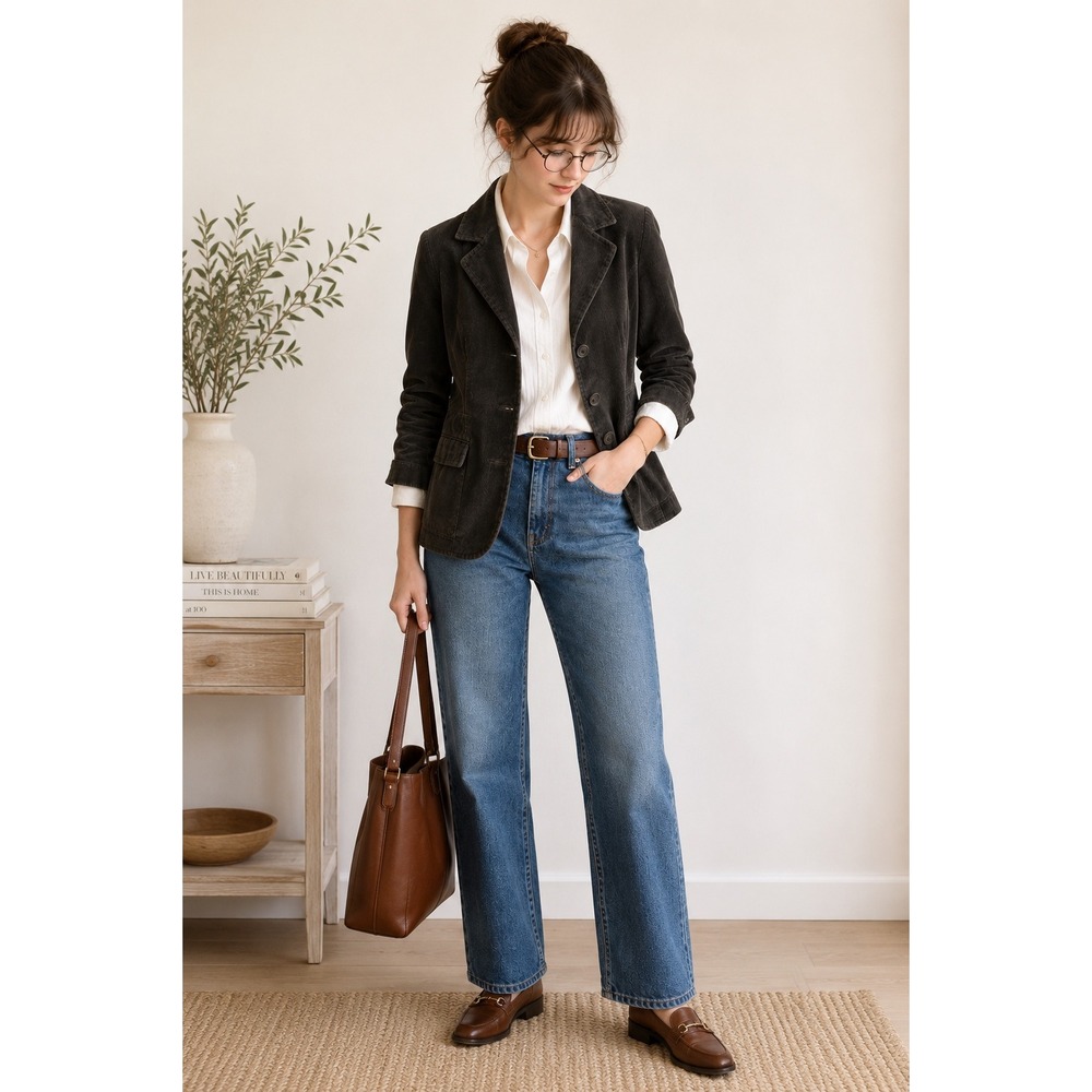 St. John's Bay Blazer Womens PL Gray Corduroy 3-Button Petite Academia Classic